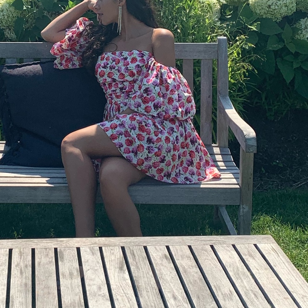 Zara puff sleeve floral mini dress